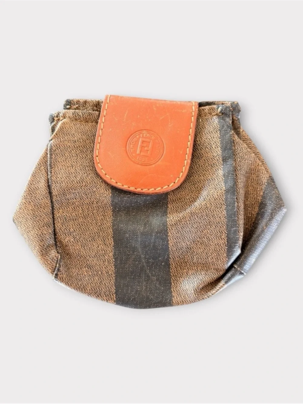 FENDI Vintage Fendi Pequin Stripe Coin Pouch Mini Wallet Brown Logo Italy